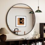Black Spherical Mirror, 20 Inch Circle Toilet Mirror with Steel Body, W... - Image 2