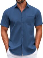 COOFANDY Mens Brief Sleeve Informal Button Down Shirts Summer season Untucked D... - Image 2