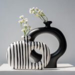 Donut Vases Set of two,Black & White Striped Hole Ceramic Flower Vases... - Image 2