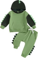 Toddler Child Boy Hooded Dinosaur Fall Outfit Distinction Sweatshirt Pant S... - Image 2