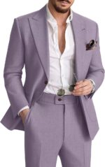 Mens Linen Go well with 2 Piece Informal Fits for Males Summer time Seaside Groom Weddin... - Image 2