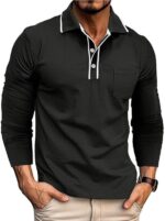 Mens Lengthy Sleeve Polo Shirts Informal Cotton Tee Shirts Collared Polo Wo... - Image 2