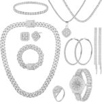 NEWITIN 13 Items Silver Jewellery Set for Ladies Stainless Metal Cuban L... - Image 2