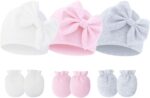 New child Child Hats Mittens Units Bow Toddler Caps Gloves No Scratch Mitte... - Image 2