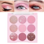 Pink Shimmer Eye Shadow Make-up Palette 9 Colours, Extremely Pigmented Matt... - Image 2