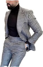 Premium Houndstooth Dogstooth Plaid Slim Match Tuxedo Promenade Marriage ceremony Groom... - Image 2