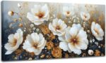 RUIFENGL Flower Canvas Wall Artwork White and Gold Floral Photos Canvas ... - Image 2