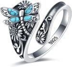 S925-Sterling-Silver Abalone Dragonfly-Turquoise Spoon Ring - Classic ... - Image 2