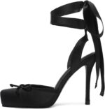 Satin Ballet Heels for Girls Closed Sq. Toe Bow Ballerina Heels Lac... - Image 2