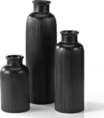 Small Black Ceramic Vase Set of three, Boho Trendy Black Flower Vase Room ... - Image 2