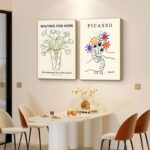3Pcs Framed Picasso Flower Wall Artwork Daisy Canvas Prints Minimalist Lin... - Image 5