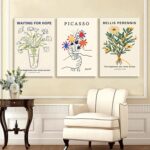 3Pcs Framed Picasso Flower Wall Artwork Daisy Canvas Prints Minimalist Lin... - Image 6