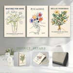3Pcs Framed Picasso Flower Wall Artwork Daisy Canvas Prints Minimalist Lin... - Image 10