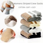 Womens Striped Crew Socks,Cotton Informal Cozy Athletic Calf Socks for W... - Image 3
