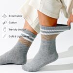 Womens Striped Crew Socks,Cotton Informal Cozy Athletic Calf Socks for W... - Image 4