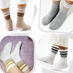 Womens Striped Crew Socks,Cotton Informal Cozy Athletic Calf Socks for W... - Image 6