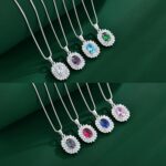 Birthstone Necklace 925 Sterling Silver Oval 5A Cubic Zirconia Pendant... - Image 7