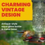 Extra Birds Classic Hummingbird Feeder, Vintage Glass Bottle, 5 Feeding... - Image 5
