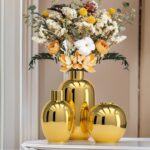 Shiny Gold Ceramic Flower Vase Set of three,Gold Trendy Spherical Ornamental ... - Image 4