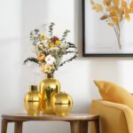 Shiny Gold Ceramic Flower Vase Set of three,Gold Trendy Spherical Ornamental ... - Image 5