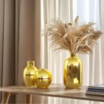 Shiny Gold Ceramic Flower Vase Set of three,Gold Trendy Spherical Ornamental ... - Image 6