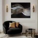 ZENPEE Trendy Gold and White Wave Wall Artwork, Hand Painted on Canvas, Bl... - Image 6