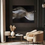 ZENPEE Trendy Gold and White Wave Wall Artwork, Hand Painted on Canvas, Bl... - Image 7