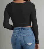 Artfish Girls's Lengthy Sleeve Scoop Neck V Notch Ribbed Slim Fitted Casu... - Image 3