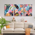 Framed 3Pcs Tropical Floral Wall Artwork Colourful Canvas Prints with Tropi... - Image 3