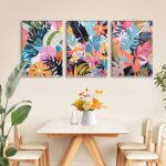 Framed 3Pcs Tropical Floral Wall Artwork Colourful Canvas Prints with Tropi... - Image 4