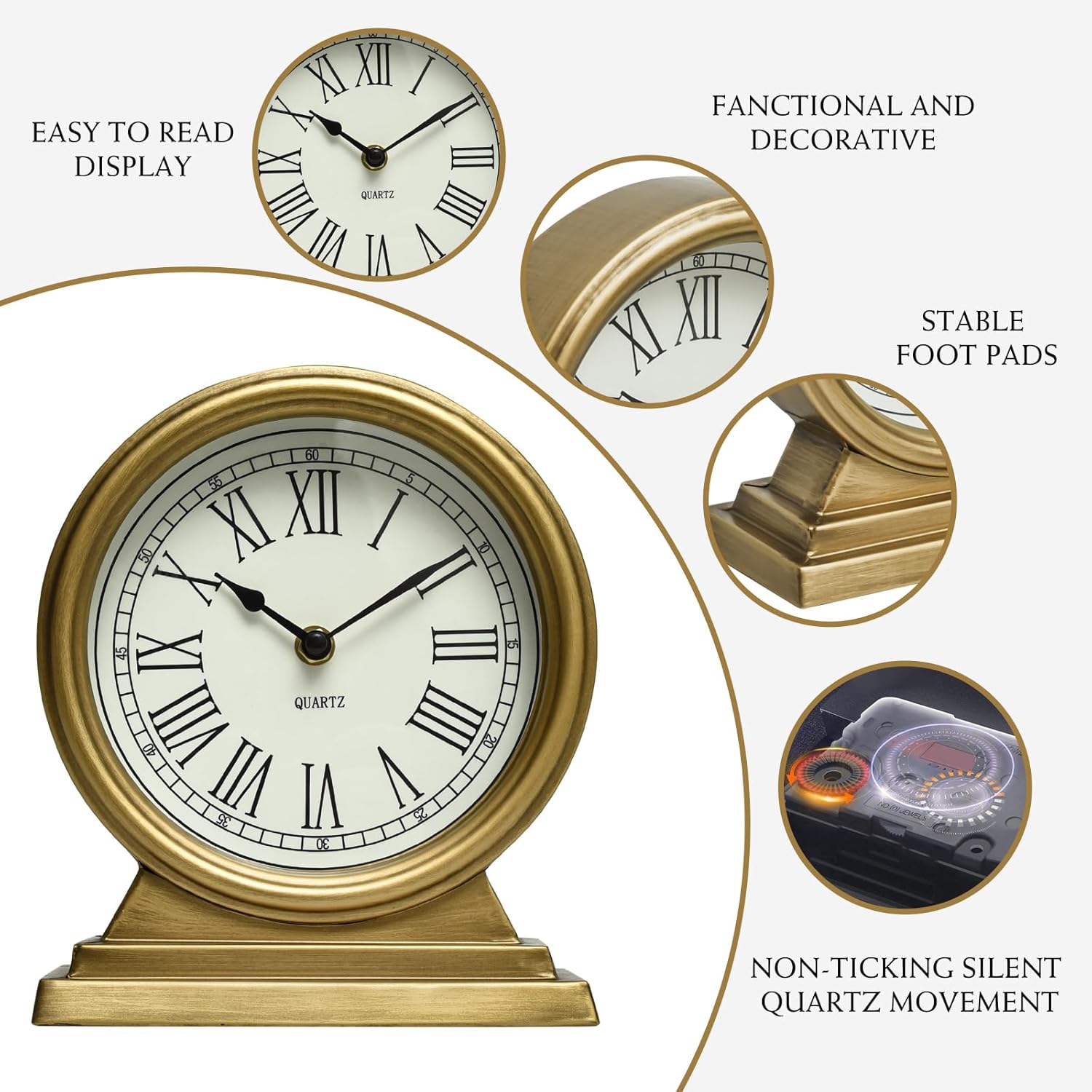 Gold Mantle Clock – Classic Fashion Desk Clock for Dwelling Room Décor,Vi... - Image 9