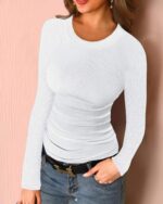 Womens Ribbed Lengthy Sleeve Shirts Tops Fitted Tshirts Primary Slim Match Ti... - Image 5