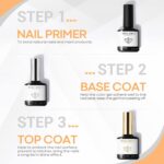 modelones Gel High Coat and Base Coat With Nail Primer, 3 Pcs No Wipe C... - Image 5