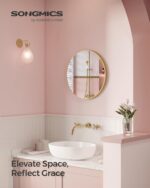 SONGMICS Toilet Spherical Mirror for Wall, 24 Inches Gold Circle Mirror，... - Image 3