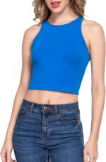 Ladies Sleeveless Cami Crop Tank Tops Racerback Excessive Halter Neck Shirts - Image 6