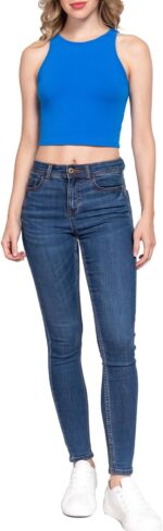 Ladies Sleeveless Cami Crop Tank Tops Racerback Excessive Halter Neck Shirts - Image 8