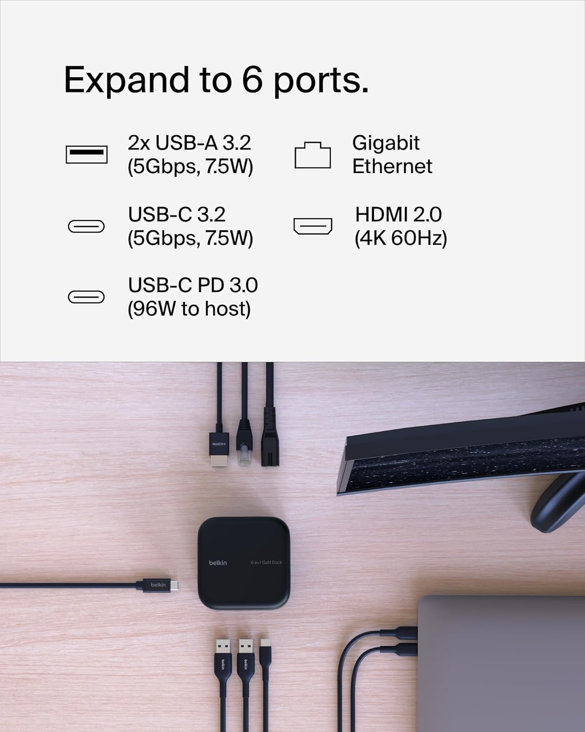 Belkin Join USB-C 6-in-1 Core GaN Dock 130W, Multiport Docking Stat... - Image 3