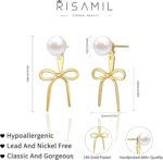 Risamil 14K Gold Plated/Silver Earrings for Ladies Fashionable, Dainty Bow E... - Image 5