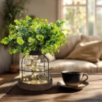 Rustic Farmhouse Glass Vases with Inexperienced Synthetic Eucalyptus Vegetation &... - Image 3