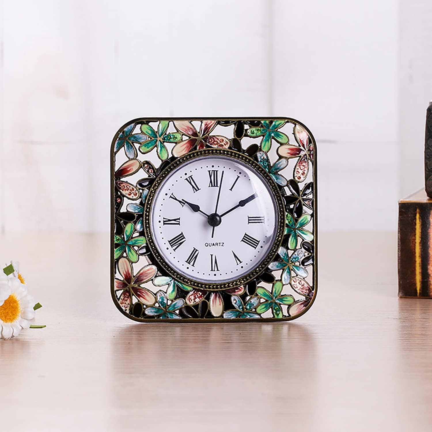 Ornamental Mini Desk Clock, Classic Metallic Silent Analog Quartz Batter... - Image 6