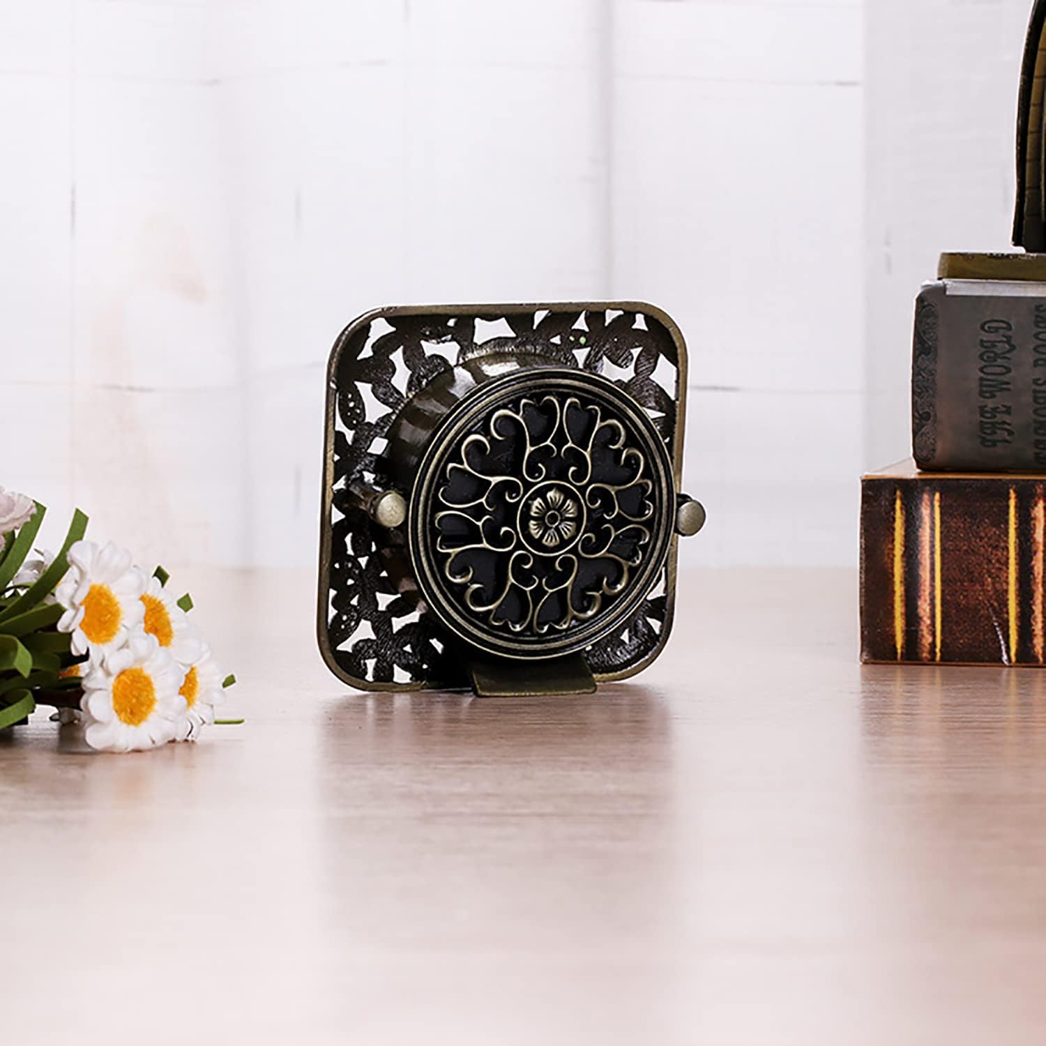 Ornamental Mini Desk Clock, Classic Metallic Silent Analog Quartz Batter... - Image 7