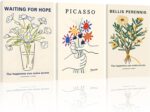 3Pcs Framed Picasso Flower Wall Artwork Daisy Canvas Prints Minimalist Lin... - Image 2