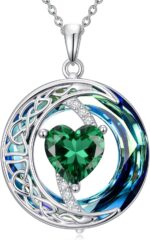 Birthstone Necklace for Girls Celtic Moon Pendant Blue Crystal Necklac... - Image 2