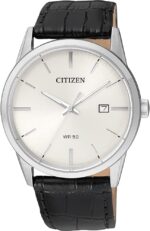Citizen Quartz Mens Watch, Stainless Metal with Leather-based Strap, Informal - Image 2