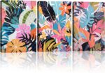Framed 3Pcs Tropical Floral Wall Artwork Colourful Canvas Prints with Tropi... - Image 2
