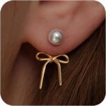 Risamil 14K Gold Plated/Silver Earrings for Ladies Fashionable, Dainty Bow E... - Image 2
