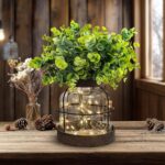 Rustic Farmhouse Glass Vases with Inexperienced Synthetic Eucalyptus Vegetation &... - Image 2