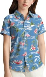 SSLR Large Women Hawaiian Shirt Seashore Tropical Summer season Informal Quick Sleev... - Image 2