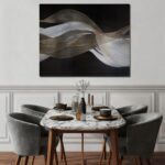 ZENPEE Trendy Gold and White Wave Wall Artwork, Hand Painted on Canvas, Bl... - Image 2